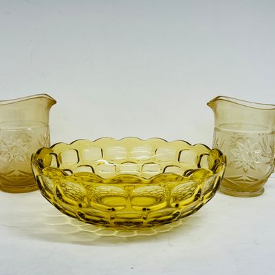 Sale Photo Thumbnail #138: INDIANA GLASS AMBER GLASS TRIO, CIRCA 1970
