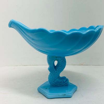 Sale Photo Thumbnail #166: WESTMORELAND BLUE MILK GLASS COMPOTE, 1920S
