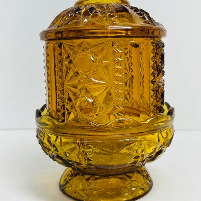 Sale Photo Thumbnail #26: INDIANA GLASS AMBER FAIRY LAMP