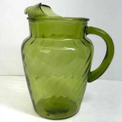 Sale Photo Thumbnail #130: ANCHOR HOCKING GREEN GLASS PITCHER, CIRCA 1960S
