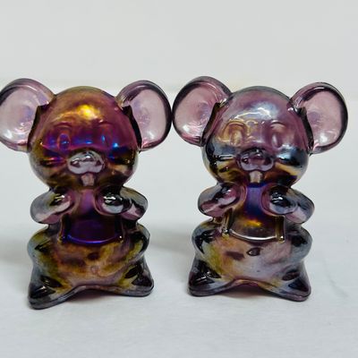 Sale Photo Thumbnail #9: BOYD AMETHYST CARNIVAL GLASS MICE, 1988-1993
