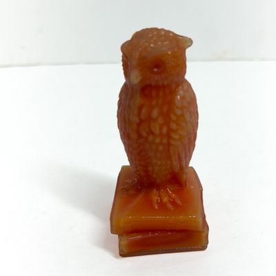Sale Photo Thumbnail #409: Degenhart Orange Slag Glass Wise Owl on Books Figurine