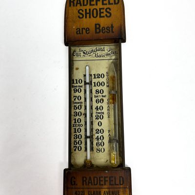 Sale Photo Thumbnail #430: G. RADEFELD SHOES WOOD BAROMETER