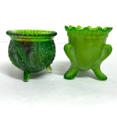 Sale Photo Thumbnail #2: BOYD AND DEGENHART GREEN SLAG TOOTHPICK HOLDERS