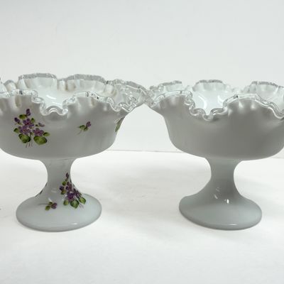Sale Photo Thumbnail #428: FENTON SILVER CREST MILK GLASS COMPOTES