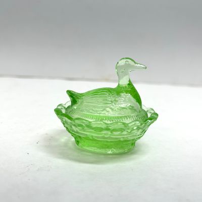 Sale Photo Thumbnail #97: BOYD URANIUM GLASS DUCK ON NEST