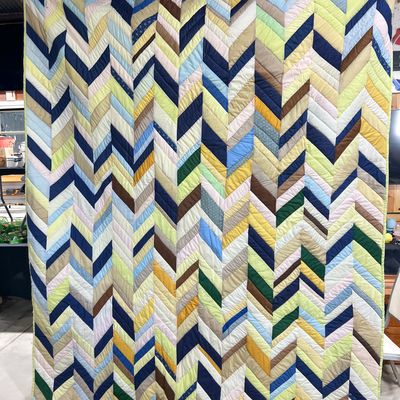 Sale Photo Thumbnail #364: Handmade Multi-Color Pieced Chevron Scrap Quilt
