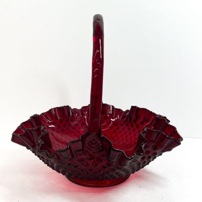 Sale Photo Thumbnail #377: Fenton Ruby Red Amberina Hobnail Glass Basket with Applied Handle