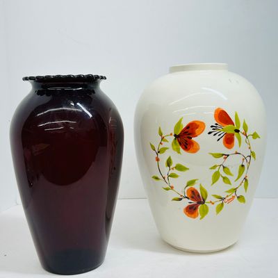 Sale Photo Thumbnail #152: TWO VINTAGE DECORATIVE GLASS VASES