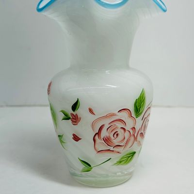 Sale Photo Thumbnail #100: FENTON AQUA CREST GLASS VASE, C. 1990