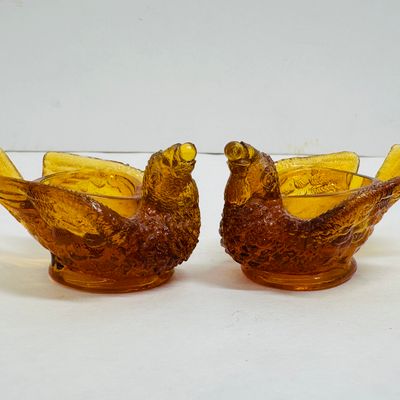 Sale Photo Thumbnail #86: DEGENHART AMBER GLASS BIRD SALTS, 1970S
