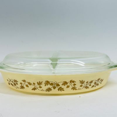 Sale Photo Thumbnail #244: PYREX GOLDEN ACORN OPAL CASSEROLE, 1960