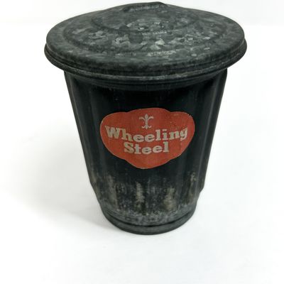Sale Photo Thumbnail #426: WHEELING STEEL MINIATURE GALVANIZED TRASH CAN