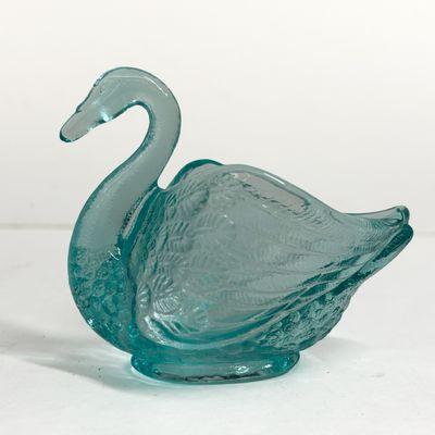 Sale Photo Thumbnail #301: FENTON AQUA PRESSED GLASS SWAN, 1980s