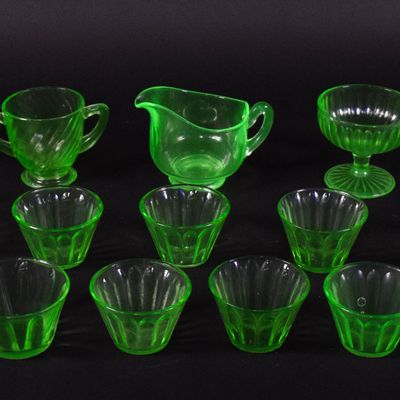 Sale Photo Thumbnail #45: Collection of 20+ Pieces of Uranium Glass Tableware