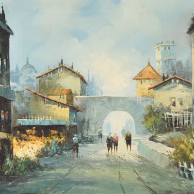Sale Photo Thumbnail #31: Signed J. DiNovi Oil on Canvas European Street Scene
