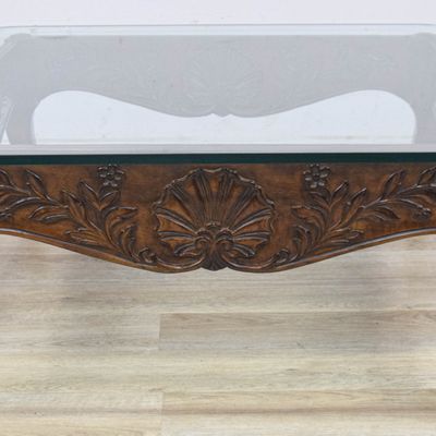 Sale Photo Thumbnail #104: French Country Carved Wood Coffee Table with Glass Top