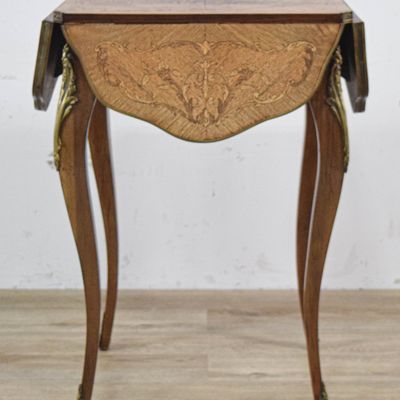 Sale Photo Thumbnail #117: Louis XV Style Marquetry Inlaid Drop-Leaf Occasional Table