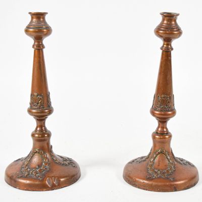 Sale Photo Thumbnail #212: Pair of Gorham Neoclassical Style Copper Candlesticks