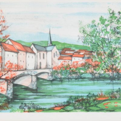 Sale Photo Thumbnail #179: Jeanin Kostia-Blancheteau Lithograph European Village