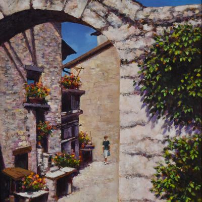 Sale Photo Thumbnail #26: Renato Aime Oil on Board European Street Scene