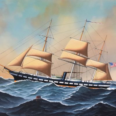 Sale Photo Thumbnail #184: Jerome Howes Acrylic on Board Ship Portrait of the Adams