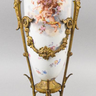 Sale Photo Thumbnail #136: Sevres Style Porcelain and Gilt Bronze Vase with Cherub Scenes