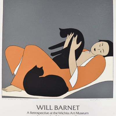 Sale Photo Thumbnail #255: Will Barnet Signed Exhibition Poster Woman & Two Cats