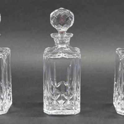 Sale Photo Thumbnail #52: Trio of Atlantis Lead Crystal Square Spirit Decanters