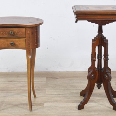 Sale Photo Thumbnail #360: Two Antique Style Inlaid Wooden Side Tables