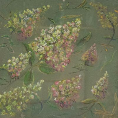 Sale Photo Thumbnail #82: Signed Pastel on Board Hydrangea Study