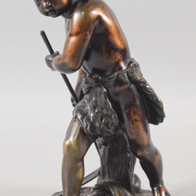 Sale Photo Thumbnail #226: Eugene Laurent Bronze Sculpture Boy Mowing Wheat