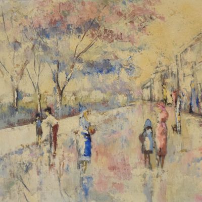 Sale Photo Thumbnail #32: Humberto Mujica Oil on Canvas City Street Scene