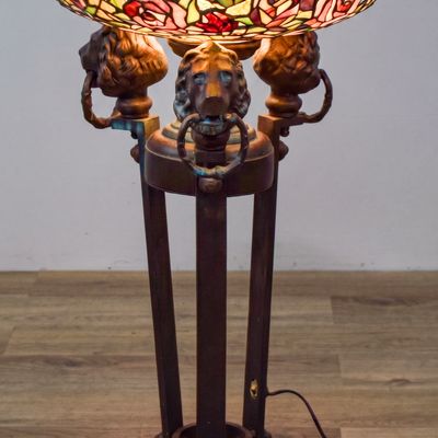 Sale Photo Thumbnail #279: Tazza Style Leaded Stained Glass and Patinated Bronze Floor Lamp