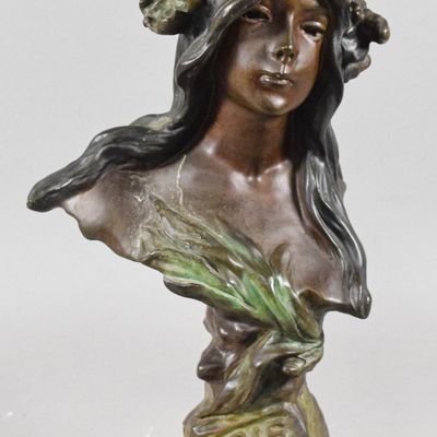 Sale Photo Thumbnail #224: Emmanuel Villanis Art Nouveau Bronze Bust Iris