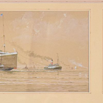 Sale Photo Thumbnail #182: Frederick Tordoff, RMS Titanic Maiden Voyage, Watercolor and Gouache