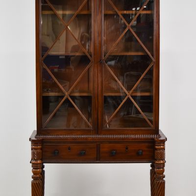 Sale Photo Thumbnail #124: Neoclassical Style Two-Piece Mahogany Display Cabinet on Stand
