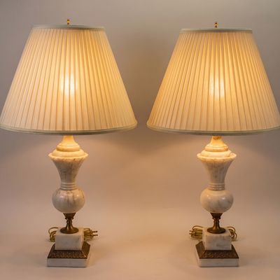 Sale Photo Thumbnail #144: A Pair of Neoclassical Carved Alabaster Table Lamps