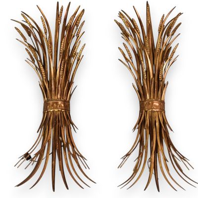 Sale Photo Thumbnail #142: A Pair of Florentia Italian Gilt Metal Sheaf of Wheat Wall Sconces