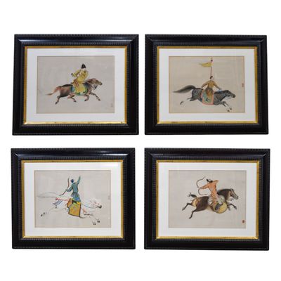 Sale Photo Thumbnail #299: 4 Framed Chinese Equestrian Studies in the Qing Dynasty Style