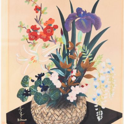Sale Photo Thumbnail #313: Bakufu Ohno Woodblock Flower Basket