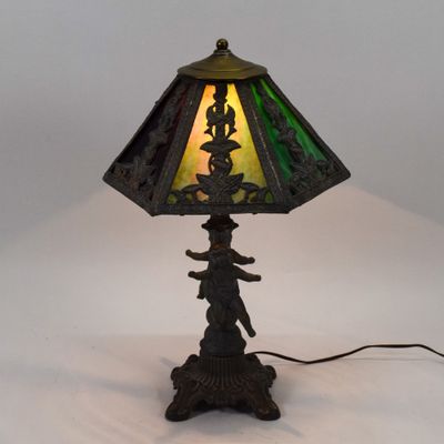 Sale Photo Thumbnail #275: Art Nouveau Style Figural Putti Slag Glass Table Lamp
