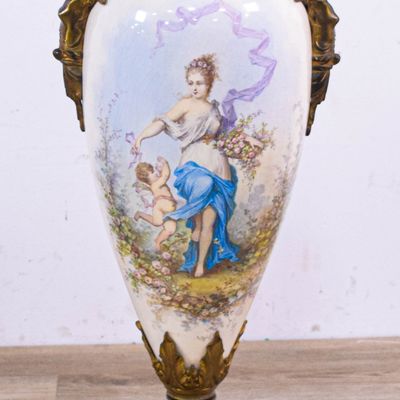 Sale Photo Thumbnail #132: Sevres Style Painted Porcelain and Gilt Metal Urn