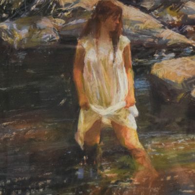Sale Photo Thumbnail #97: Richard Segalman Pastel Woman Wading in a Stream