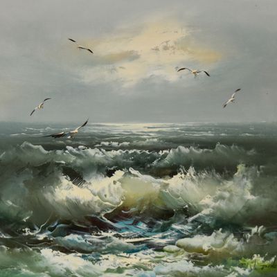 Sale Photo Thumbnail #196: J. Pinavi Oil on Canvas Seascape