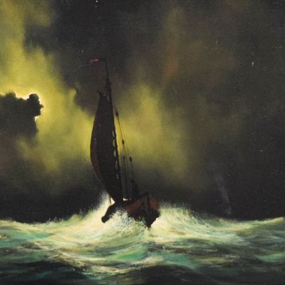 Sale Photo Thumbnail #195: Toon Koster Oil on Canvas Sailboat in Turbulent Seas