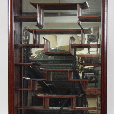 Sale Photo Thumbnail #303: Chinese Rosewood and Mirrored Wall Hanging Curio Cabinet