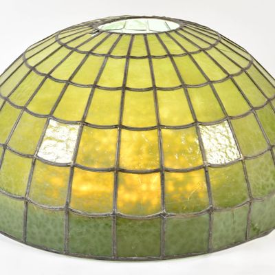 Sale Photo Thumbnail #280: Large Tiffany Style Leaded Slag Glass Dome Lamp Shade