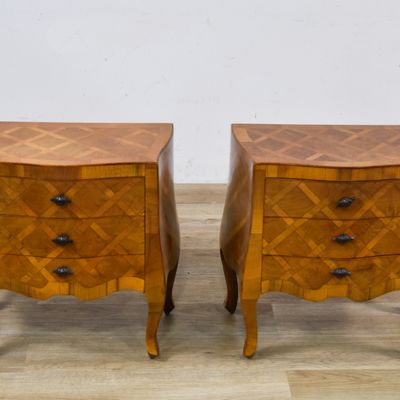Sale Photo Thumbnail #111: A Pair of Italian Parquetry Bombe Commodes for W&J Sloane