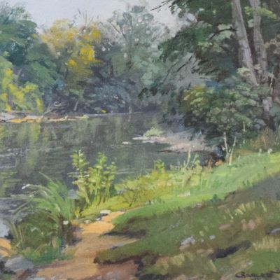 Sale Photo Thumbnail #4: Charles Vickery Oil on Canvas Board Woodscape